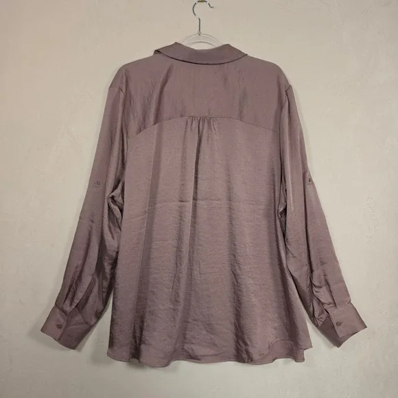 Maurices Button Down Shirt Womens 2X Mauve Satin Minimalist Office Professional - Picture 7 of 14